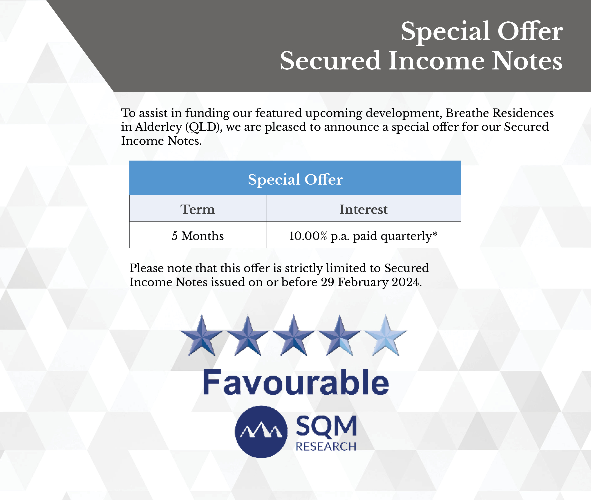 Special Offer Secured Income Notes